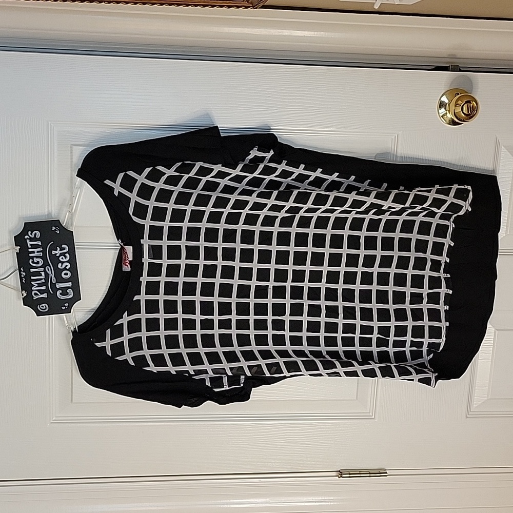 Carol Rose XL Blouse Black White New Cap Sleeve